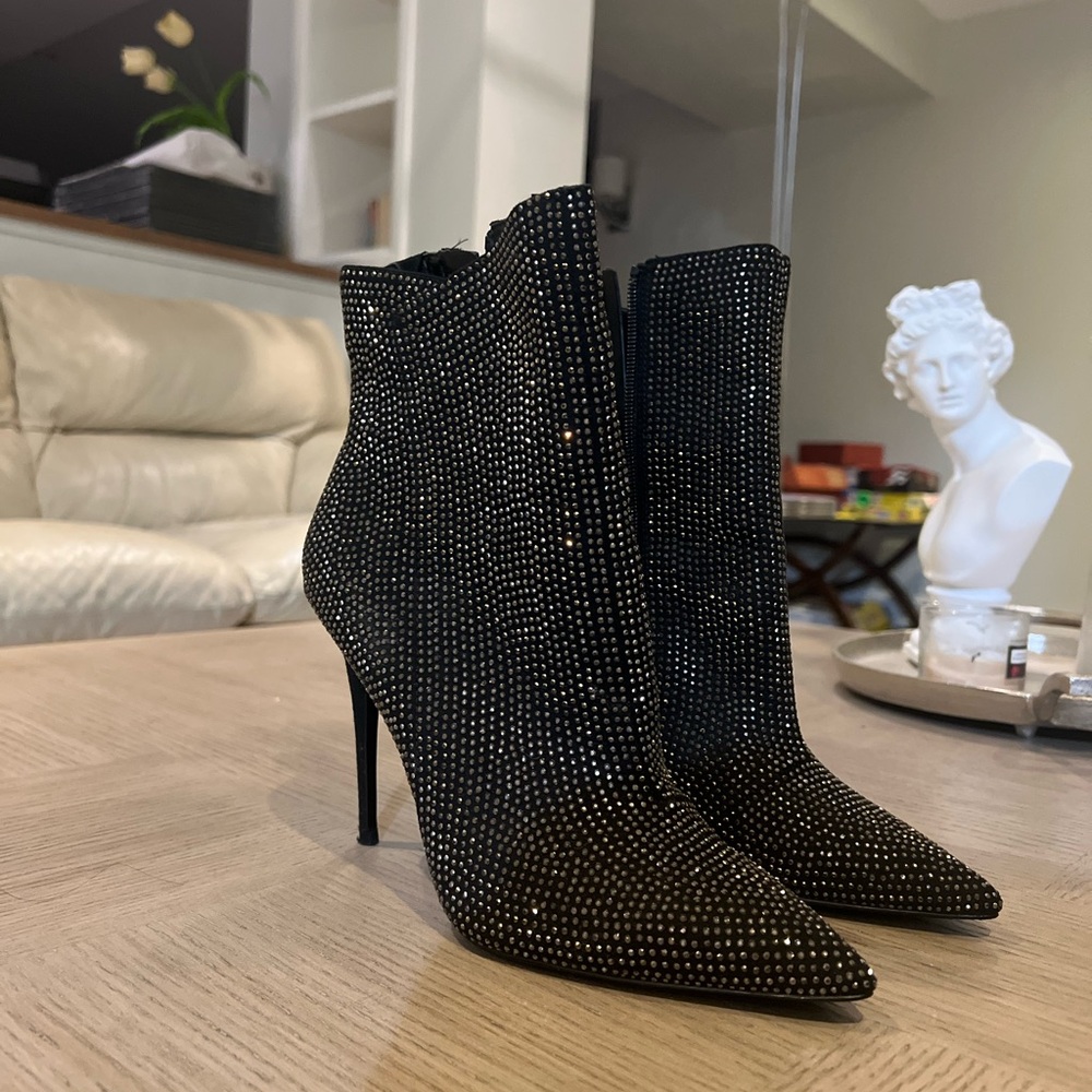 Aldo Black Rhinestone Pointed Toe Stiletto Ankle Boots